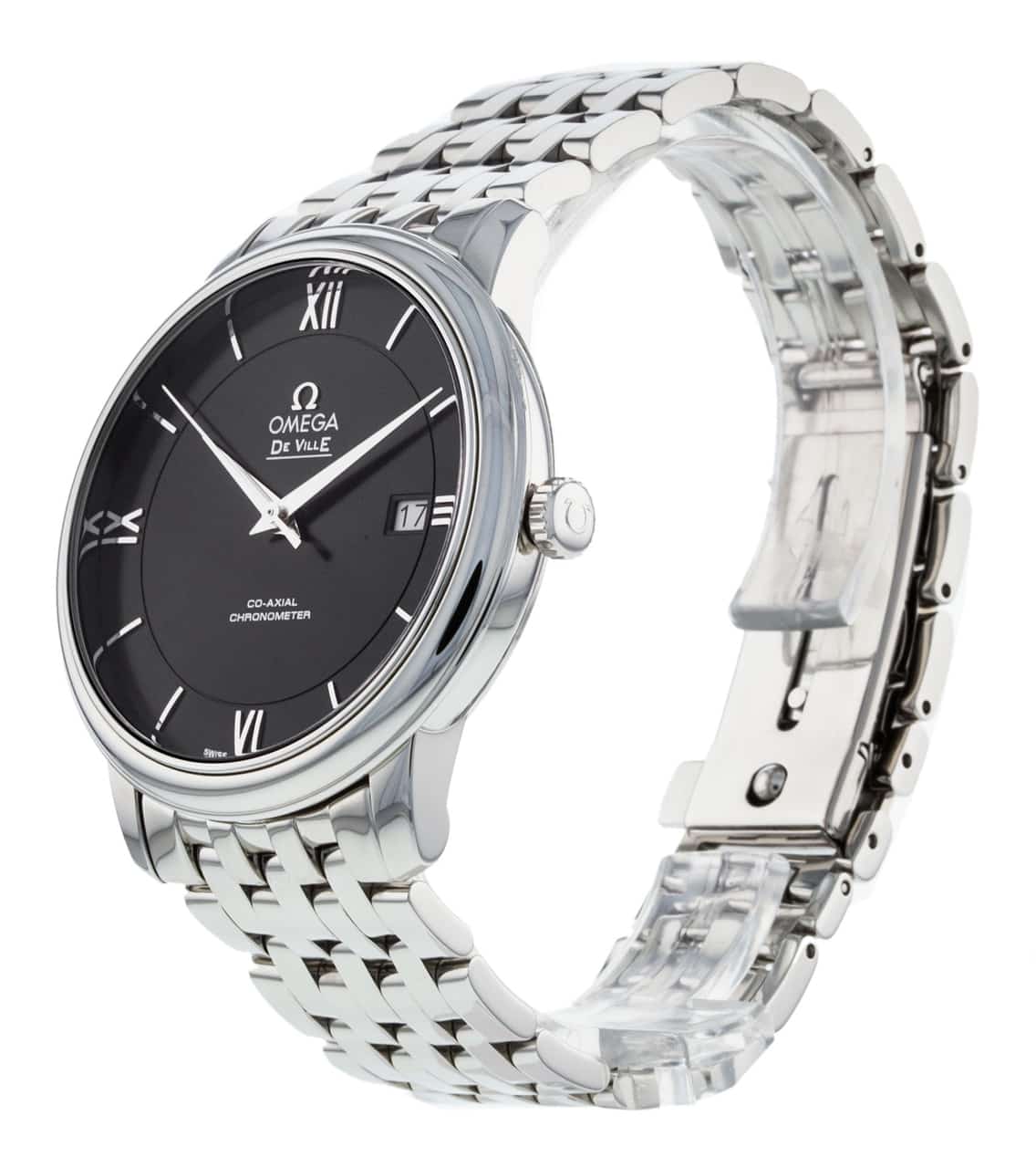  Shop Authentic Omega De Ville Prestige Co-Axial Black Dial Silver Steel Strap Watch for Men - 424.10.40.20.01.001 - Luxxuri