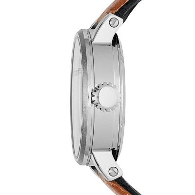 Fossil Boyfriend Automatic Skeleton Silver Dial Brown Leather Strap Watch for Women - ME3109