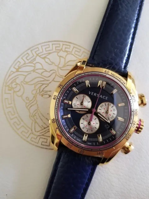  Shop Authentic Versace V-Ray Blue Chronograph Blue Dial Blue Leather Strap Watch for Men - VDB030014 - Luxxuri