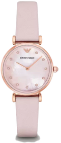 Emporio Armani Gianni T Bar Mother Of Pearl Pink Dial Pink Leather Strap Watch For Women - AR1958