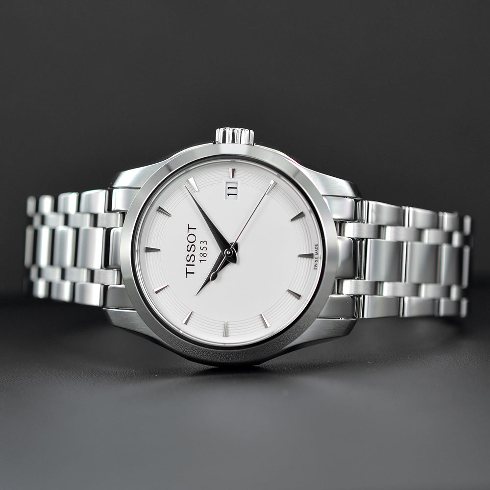  Shop Authentic Tissot T Trend Couturier White Dial Silver Steel Strap Watch For Women - T035.210.11.011.00 - Luxxuri