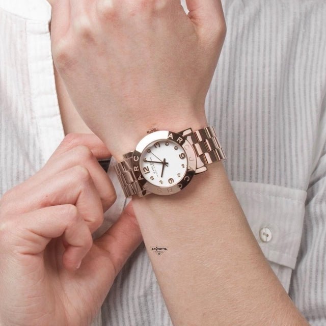 Marc Jacobs Amy White Dial Rose Gold Steel Strap Watch for Women - MBM3077