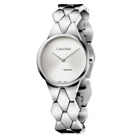 Shop Authentic Calvin Klein Snake Silver Dial Silver Steel Strap Watch For Women - K6E23146 - Luxxuri