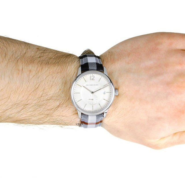  Shop Authentic Burberry The Classic Horseferry Silver Dial Black Leather Strap Watch for Men - BU10002 - Luxxuri