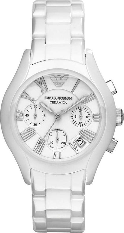  Shop Authentic Emporio Armani Chronograph Ceramic White Dial Watch For Women - AR1403 - Luxxuri