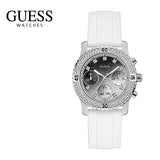  Shop Authentic Guess Confetti Crystal Black Dial White Silicone Strap Watch For Women - W1098L1 - Luxxuri
