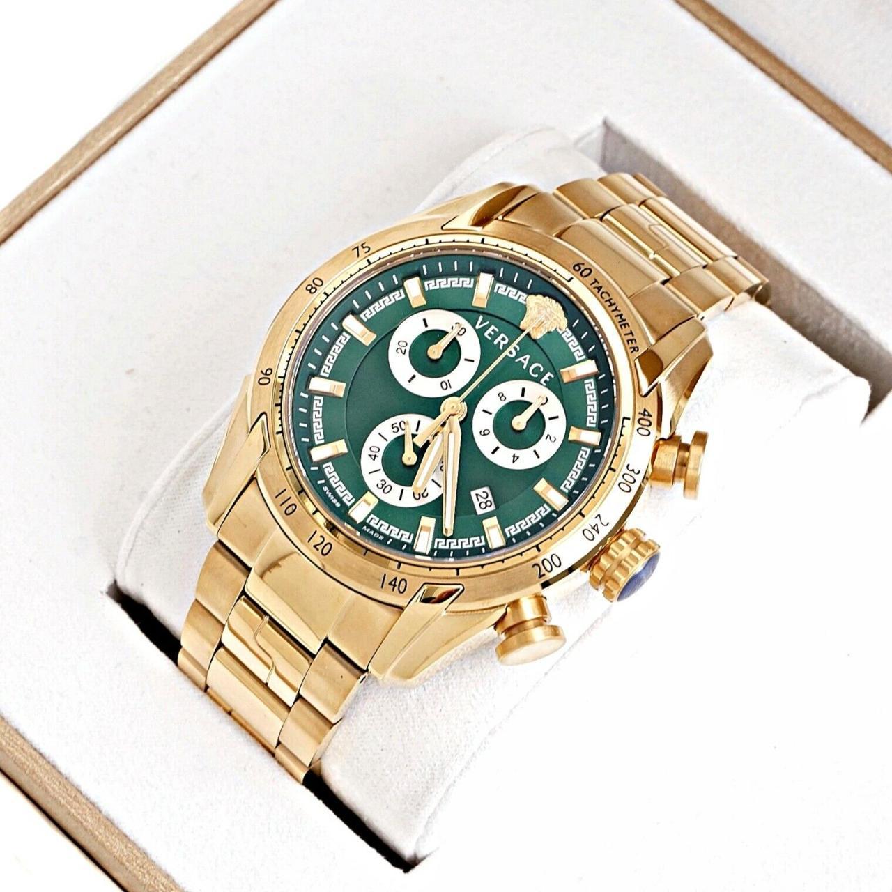  Shop Authentic Versace V-Ray Chronograph Quartz Green Dial Gold Steel Strap Watch For Men - VE2I00621 - Luxxuri