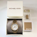  Shop Authentic Michael Kors Layton Three Hand Mother of Pearl White Dial Gold Steel Strap Watch For Women - MK6870 - Luxxuri