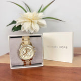  Shop Authentic Michael Kors Ritz Chronograph Gold Dial Gold Steel Strap Watch For Women - MK6597 - Luxxuri