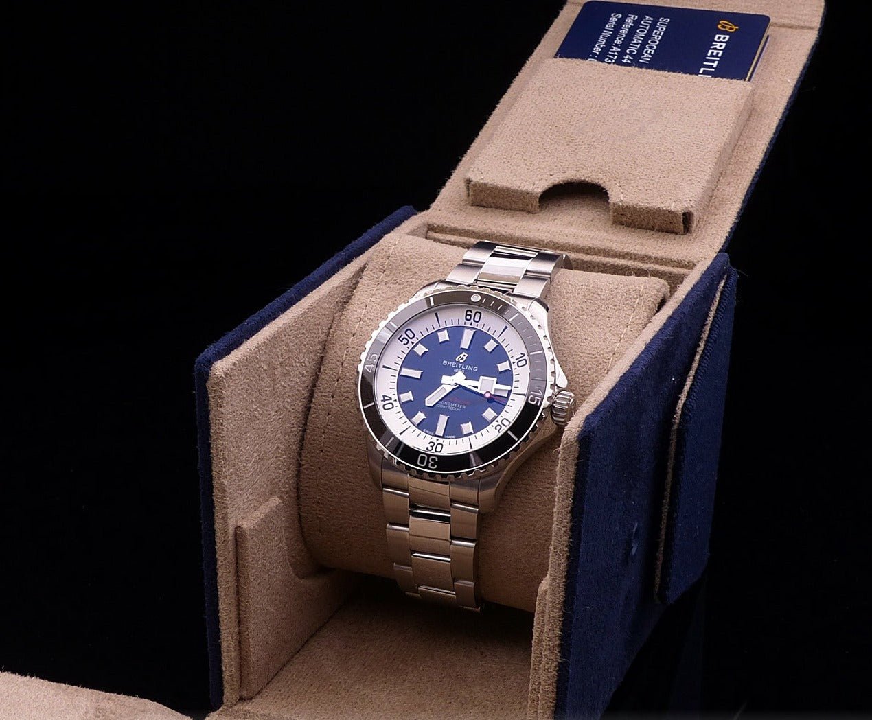  Shop Authentic Breitling Superocean Automatic 44mm Blue Dial Silver Steel Strap Watch for Men - A17376211C1A1 - Luxxuri