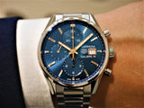  Shop Authentic Tag Heuer Carrera Automatic Chronograph Blue Dial Silver Steel Strap Watch for Men - CBK2115.BA0715 - Luxxuri