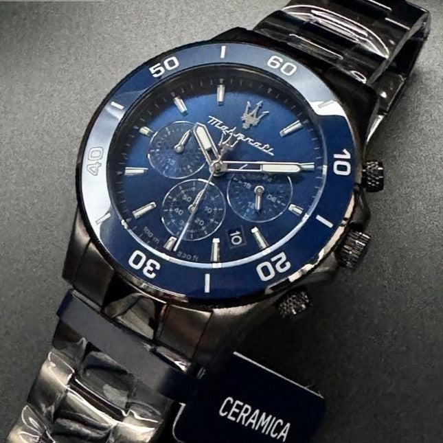  Shop Authentic Maserati Competizione Chronograph Blue Dial Black Steel Strap Watch For Men - R8873600005 - Luxxuri