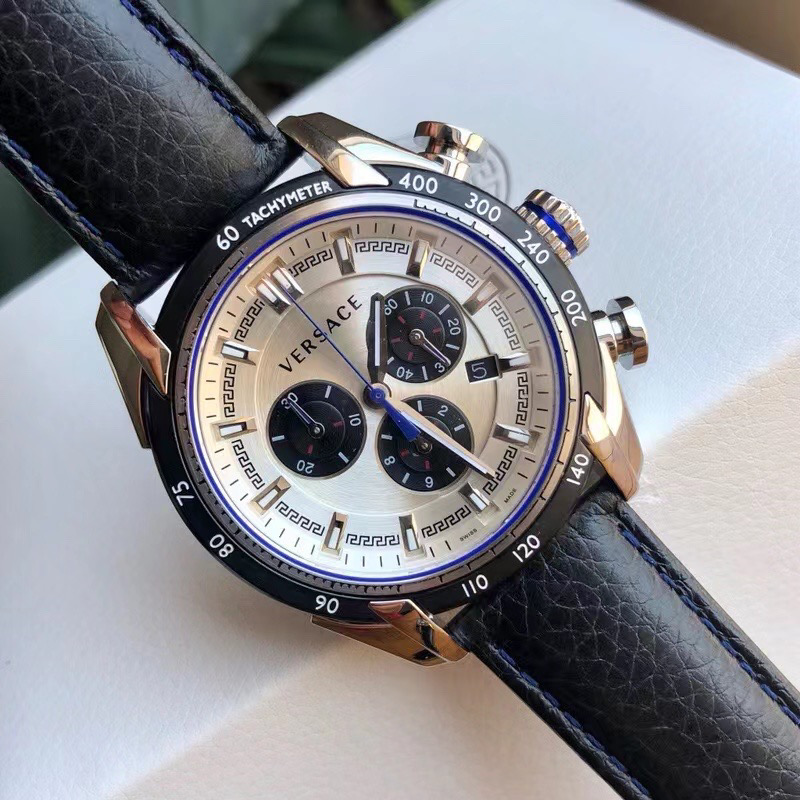  Shop Authentic Versace V-Ray Quartz Silver Dial Black Leather Strap Watch for Men - VDB010014 - Luxxuri