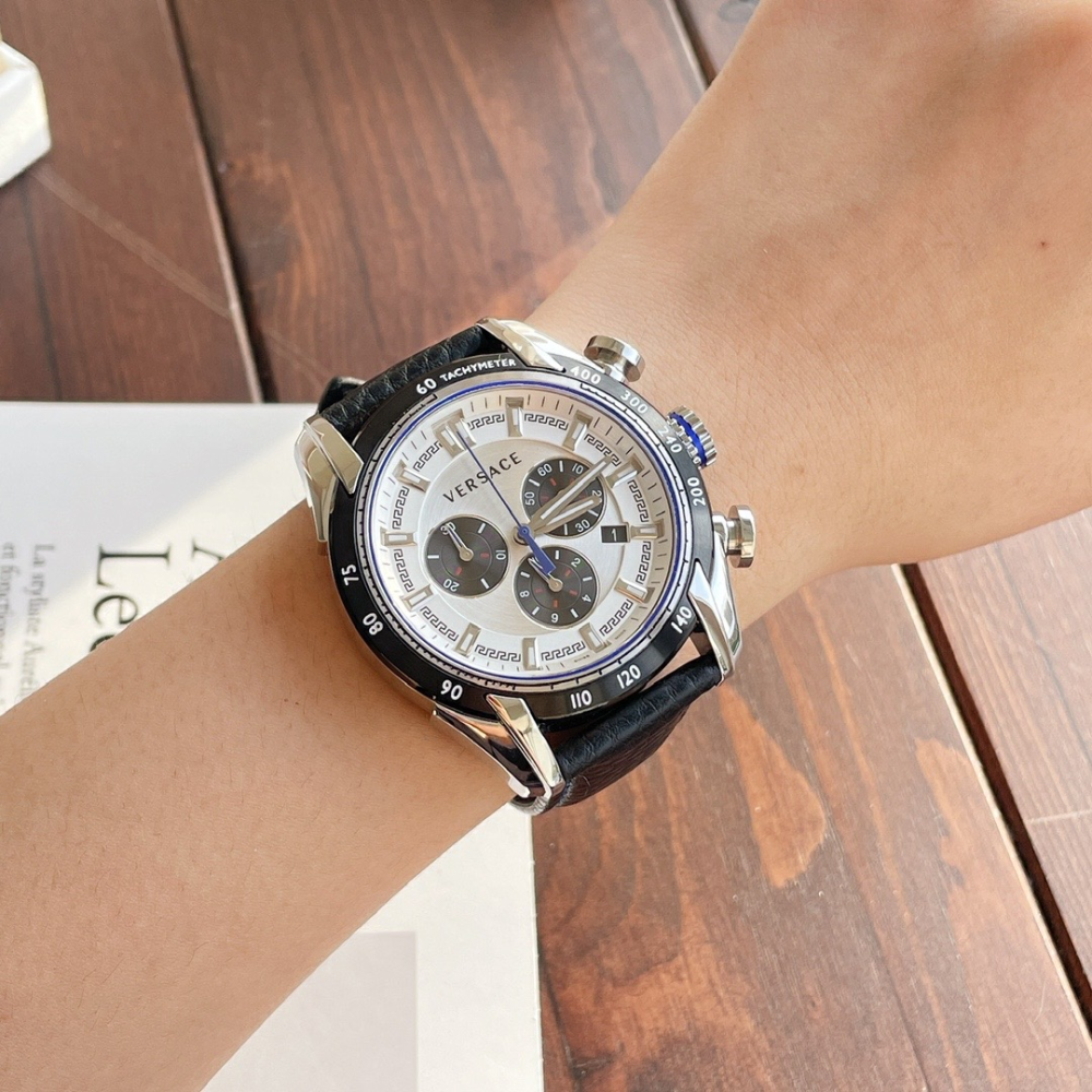  Shop Authentic Versace V-Ray Quartz Silver Dial Black Leather Strap Watch for Men - VDB010014 - Luxxuri