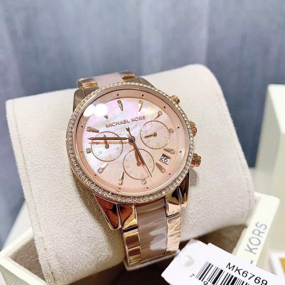  Shop Authentic Michael Kors Ritz Chronograph Mother of Pearl White Dial Two Tone Steel Strap Watch For Women - MK6769 - Luxxuri