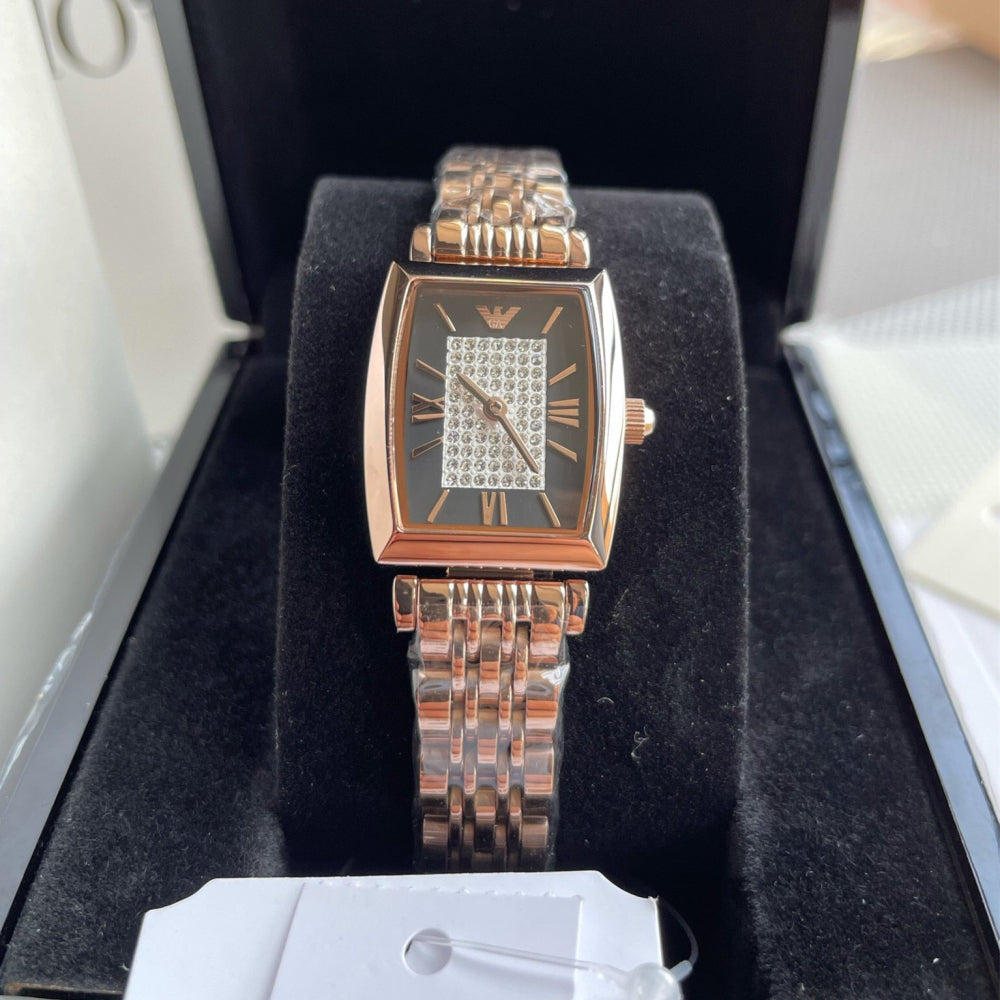  Shop Authentic Emporio Armani Gianni T-Bar Analog Crystal Brown Dial Rose Gold Steel Strap Watch For Women - AR11407 - Luxxuri