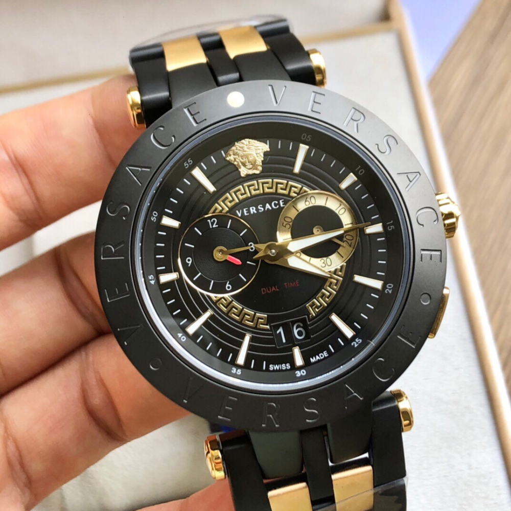  Shop Authentic Versace V-Race Analog Quartz Black Dial Two Tone Steel Strap Watch For Men - VEBV00619 - Luxxuri
