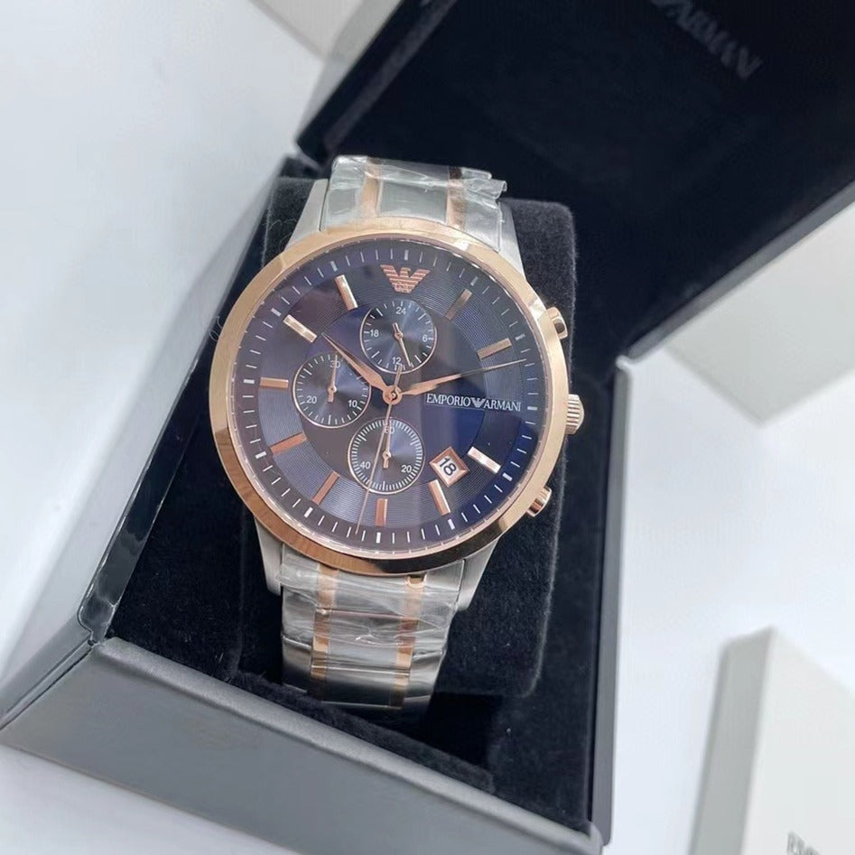  Shop Authentic Emporio Armani Renato Chronograph Blue Dial Two Tone Steel Strap Watch For Men - AR80025 - Luxxuri