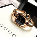  Shop Authentic Gucci Horsebit Collection Black Dial Rose Gold Steel Strap Watch For Women - YA139507 - Luxxuri