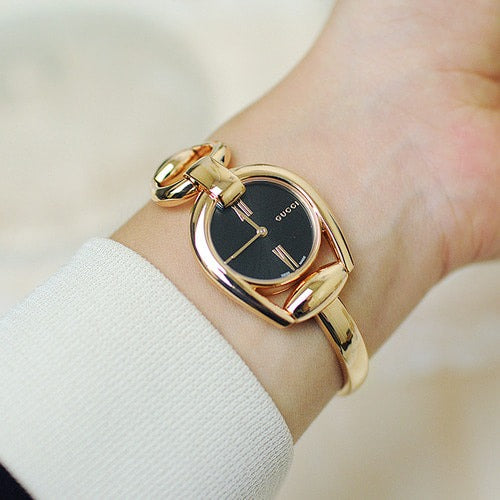  Shop Authentic Gucci Horsebit Collection Black Dial Rose Gold Steel Strap Watch For Women - YA139507 - Luxxuri
