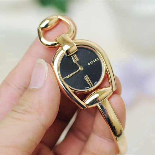  Shop Authentic Gucci Horsebit Collection Black Dial Rose Gold Steel Strap Watch For Women - YA139507 - Luxxuri