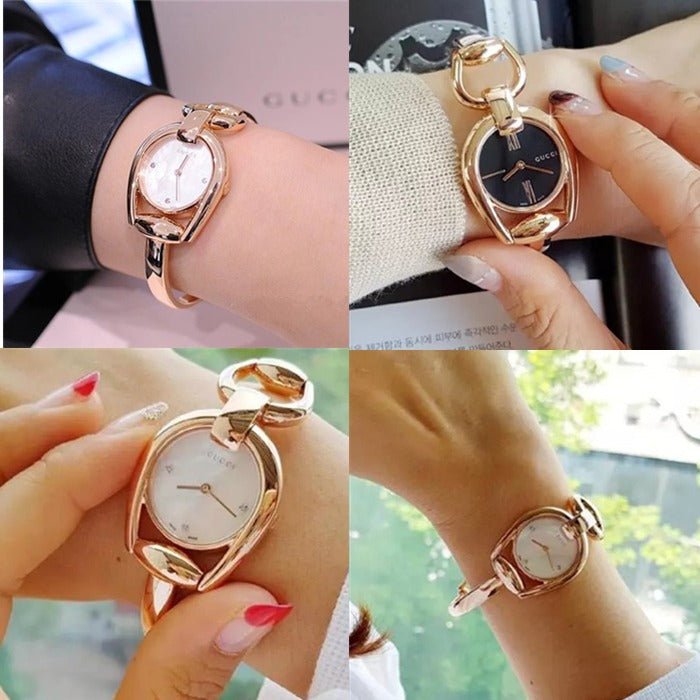 Shop Authentic Gucci Horsebit Collection Black Dial Rose Gold Steel Strap Watch For Women - YA139507 - Luxxuri