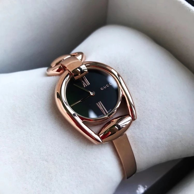 Shop Authentic Gucci Horsebit Collection Black Dial Rose Gold Steel Strap Watch For Women - YA139507 - Luxxuri