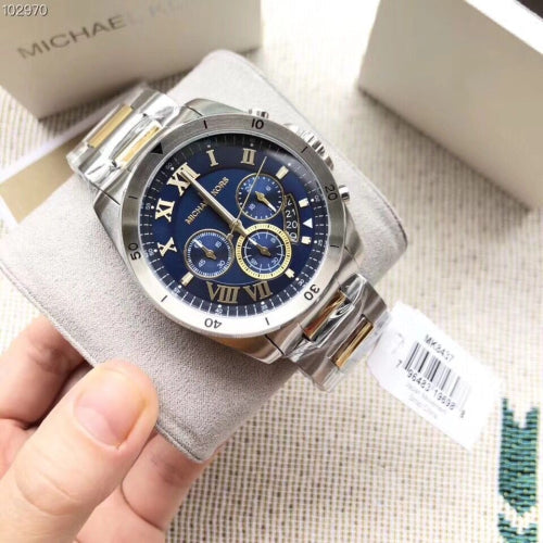  Shop Authentic Michael Kors Brecken Chronograph Blue Dial Two Tone Steel Strap Watch For Men - MK8437 - Luxxuri