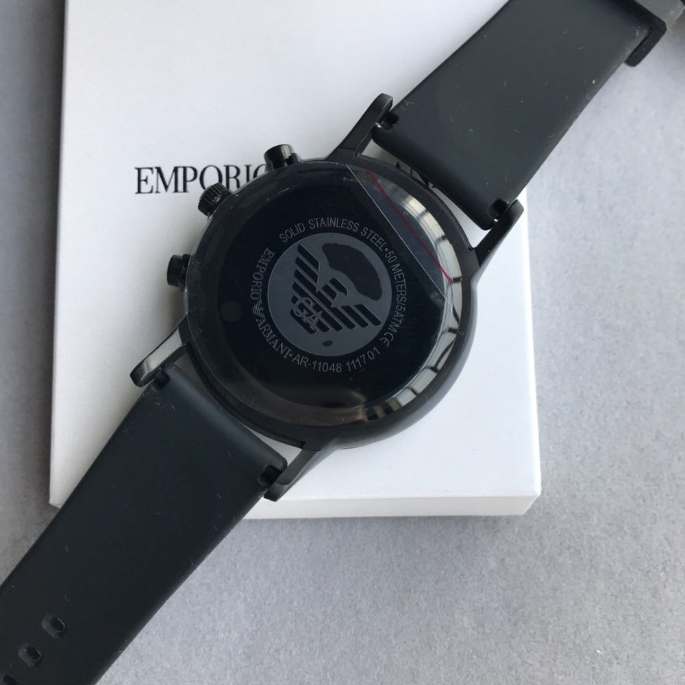  Shop Authentic Emporio Armani Chronograph Quartz Silver Dial Black Rubber Strap Watch For Men - AR11048 - Luxxuri