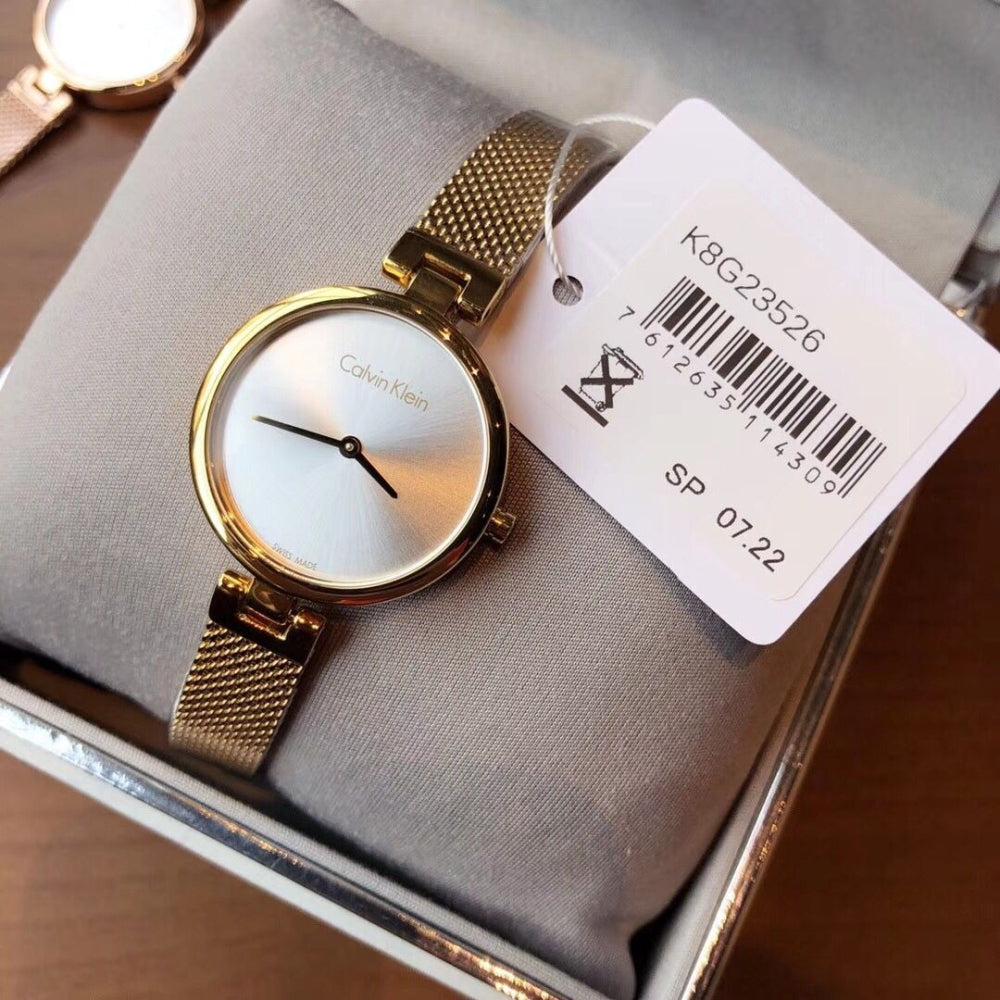  Shop Authentic Calvin Klein Authentic White Dial Rose Gold Mesh Bracelet Watch for Women - K8G23526 - Luxxuri