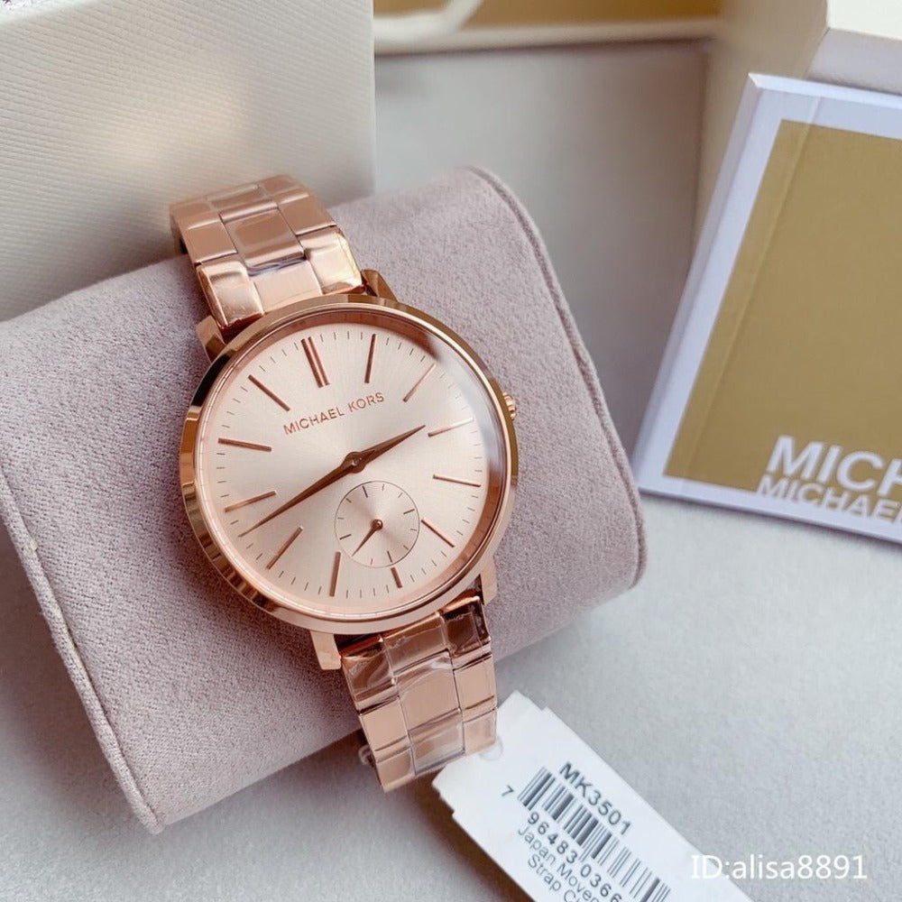  Shop Authentic Michael Kors Jaryn Quartz Rose Gold Dial Rose Gold Steel Strap Watch For Women - MK3501 - Luxxuri