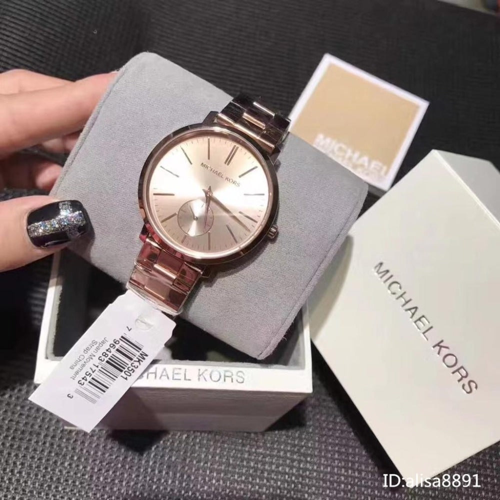  Shop Authentic Michael Kors Jaryn Quartz Rose Gold Dial Rose Gold Steel Strap Watch For Women - MK3501 - Luxxuri