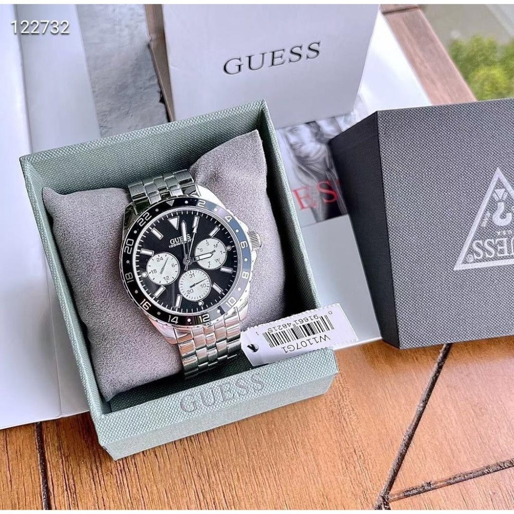  Shop Authentic Guess Odyssey Black Dial Silver Steel Strap Watch For Men - W1107G1 - Luxxuri