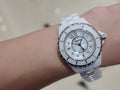  Shop Authentic Chanel J12 Diamonds Quartz Ceramic White Dial White Steel Strap Watch for Women - J12 H2422 - Luxxuri