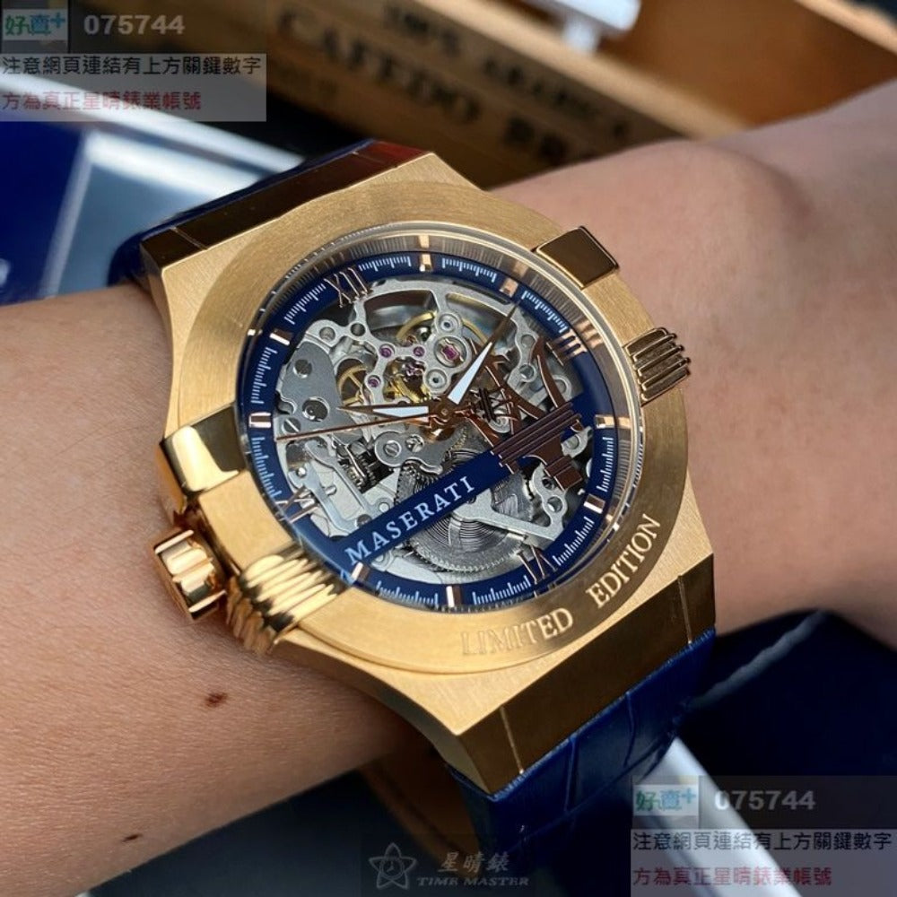  Shop Authentic Maserati Automatic Skeleton Dial Rose Gold Blue Leather Strap Watch For Men - R8821108022 - Luxxuri
