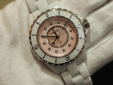  Shop Authentic Chanel J12 Quartz Diamonds Pink Dial White Steel Strap Watch for Women - J12 H5513 - Luxxuri