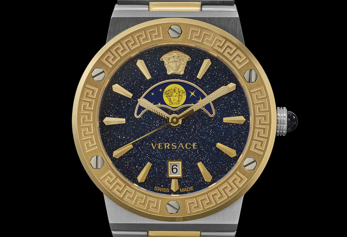  Shop Authentic Versace Greca Logo Moonphase Black Dial Two Tone Steel Strap Watch for Men - VE7G00223 - Luxxuri