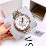  Shop Authentic Michael Kors Sofie Chronograph Quartz White Dial Two Tone Steel Strap Watch For Women - MK6558 - Luxxuri
