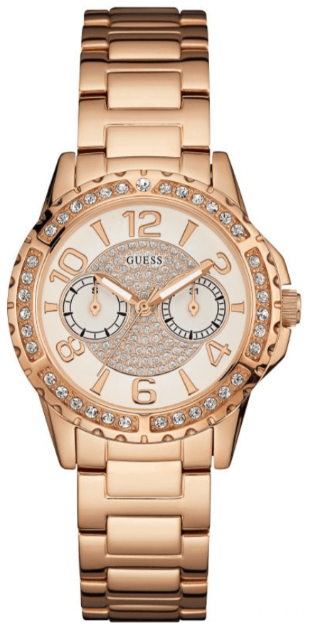  Shop Authentic Guess Sassy Quartz White Dial Rose Gold Steel Strap Watch For Women - W0705L3 - Luxxuri