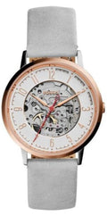 Fossil Vintage Muse Automatic Skeleton White Dial Grey Leather Strap Watch for Women - ME3131