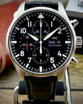  Shop Authentic IWC Pilot's Watch Chronograph Black Dial Black Leather Strap Watch for Men - IW377709 - Luxxuri