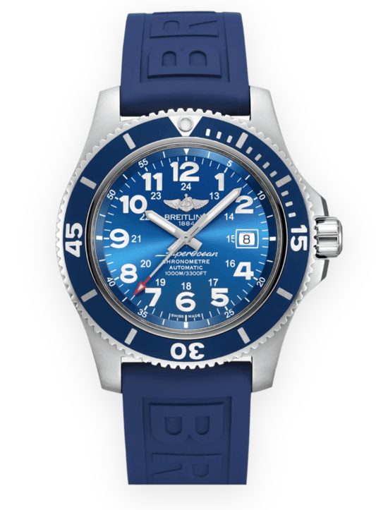  Shop Authentic Breitling Superocean II 44mm Blue Dial Blue Rubber Strap Watch for Men - A17392D8/C910/158S/A20SS.1 - Luxxuri