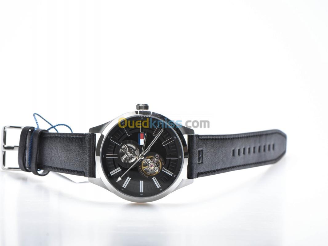  Shop Authentic Tommy Hilfiger Spencer Skeleton Black Dial Black Leather Strap Watch for Men - 1791641 - Luxxuri