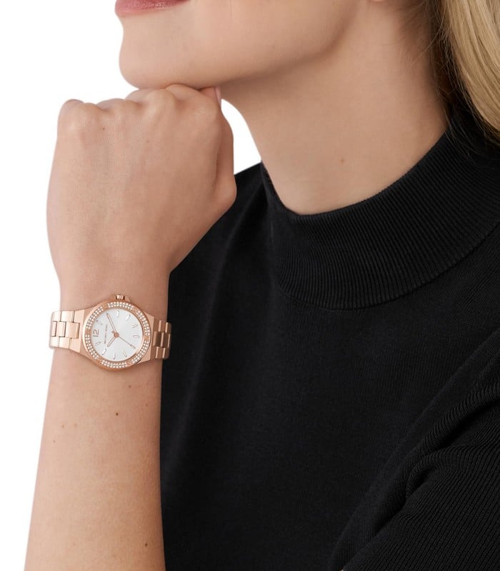  Shop Authentic Michael Kors Lennox Three Hand Silver Dial Rose Gold Steel Strap Watch For Women - MK7279 - Luxxuri