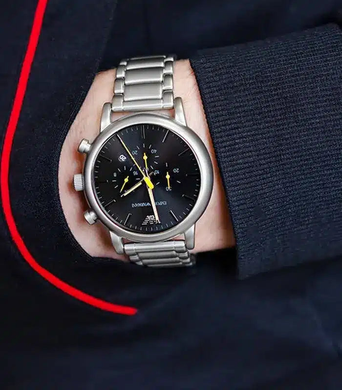  Shop Authentic Emporio Armani Luigi Chronograph Black Dial Silver Steel Strap Watch For Men - AR11324 - Luxxuri