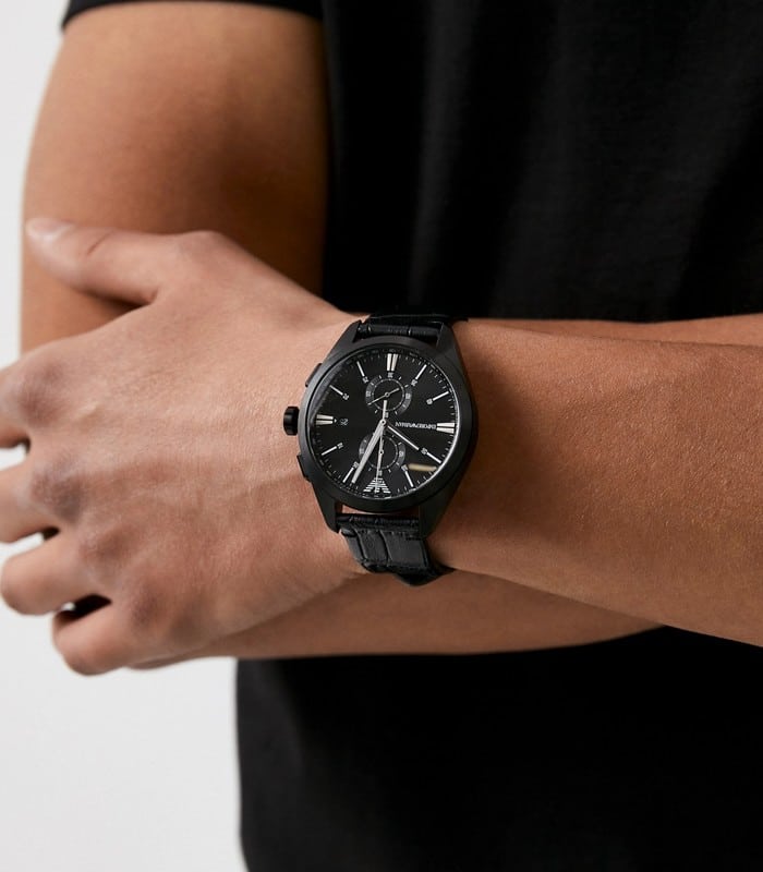  Shop Authentic Emporio Armani Claudio Chronograph Black Dial Black Leather Strap Watch For Men - AR11483 - Luxxuri