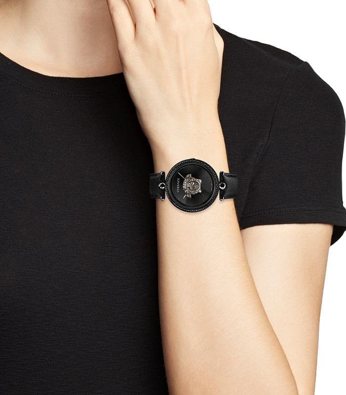  Shop Authentic Versace Palazzo Empire Black Dial Black Leather Strap Watch for Women - VCO050017 - Luxxuri