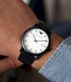  Shop Authentic Emporio Armani Luigi Quartz White Dial Blue Mesh Bracelet Watch For Men - AR11025 - Luxxuri