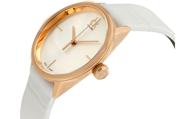  Shop Authentic Calvin Klein Accent White Dial White Leather Strap Watch for Women - K2Y2Y6KW - Luxxuri