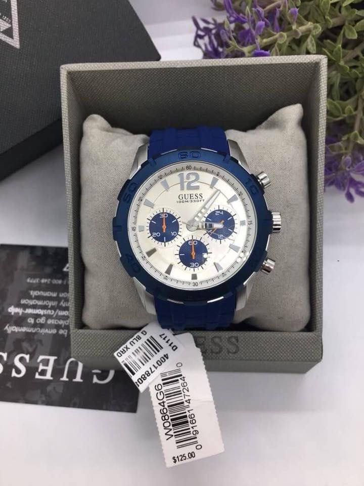  Shop Authentic Guess Caliber Chronograph White Dial Blue Rubber Strap Watch for Men - W0864G6 - Luxxuri